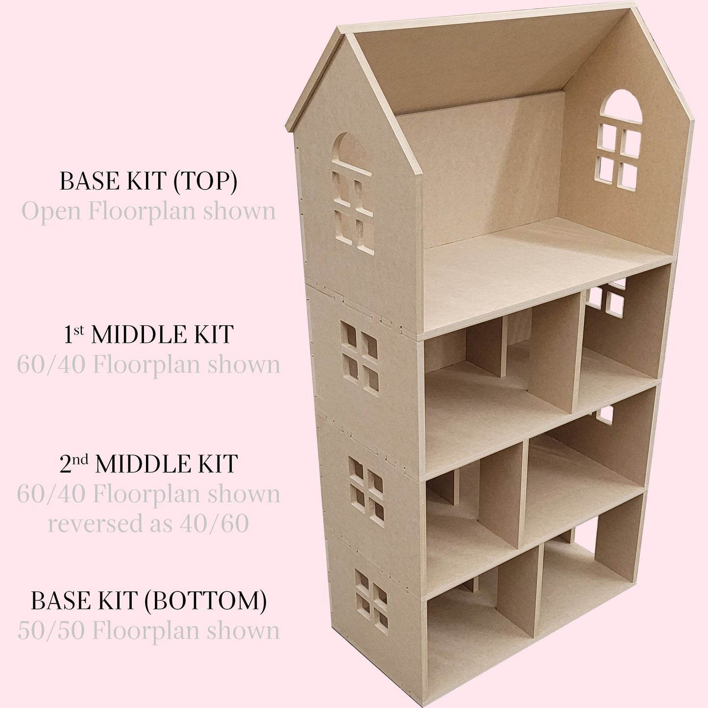 MIDDLE FLOOR for "Morning Glory" One Inch Scale (1:12) Modular, Customizable, and Stackable Dollhouse Kit